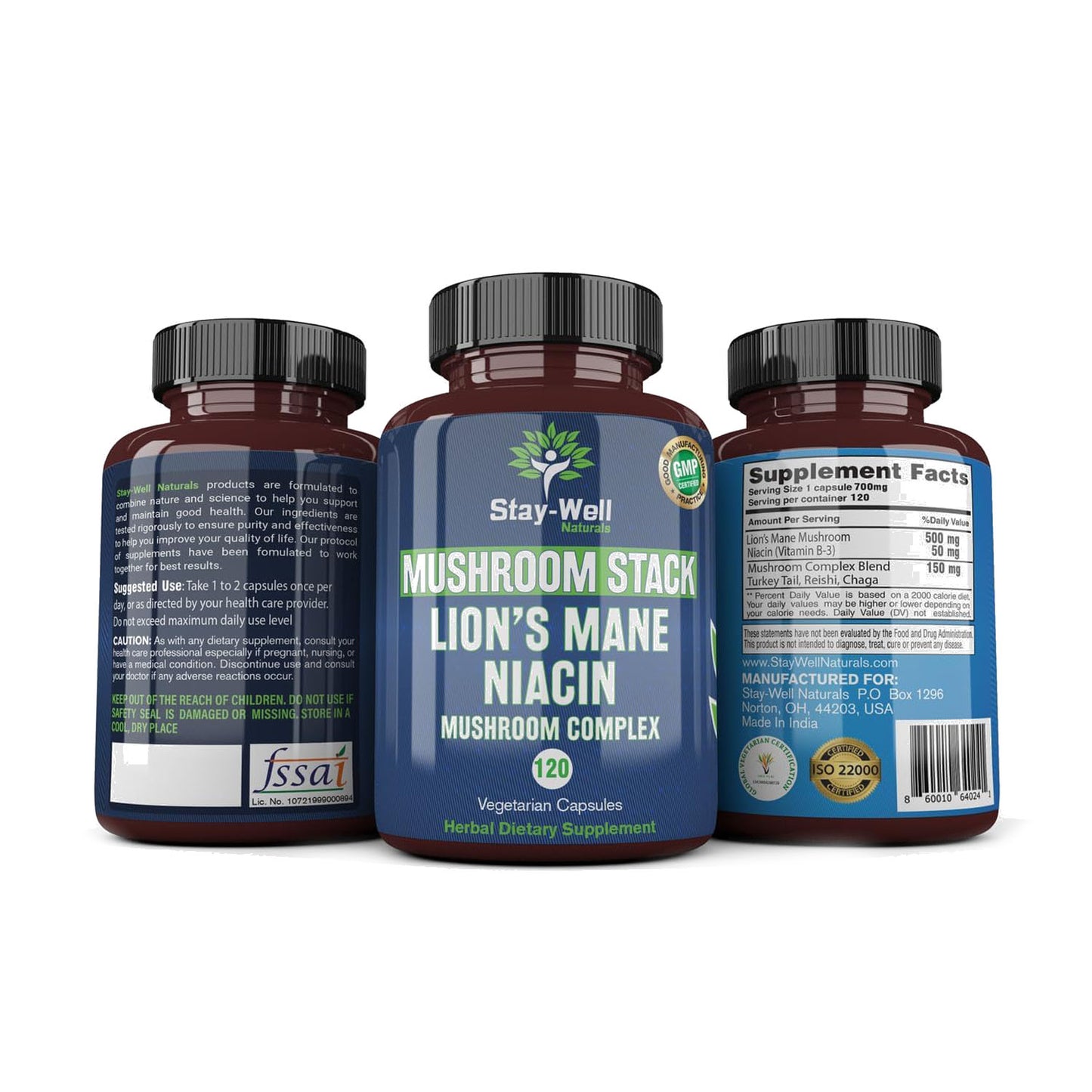 Lion's Mane Mushroom Supplement Capsules with Niacin