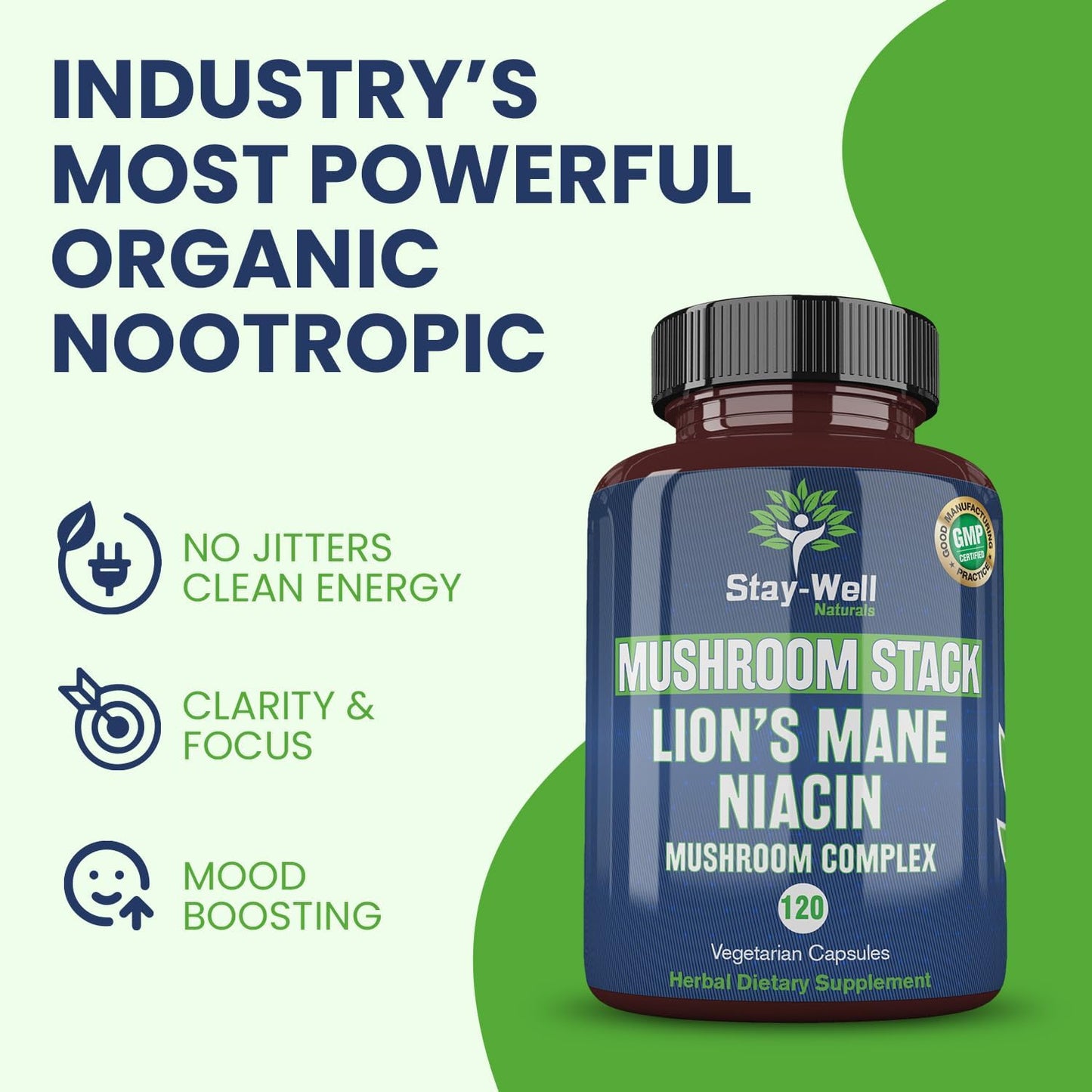 Lion's Mane Mushroom Supplement Capsules with Niacin