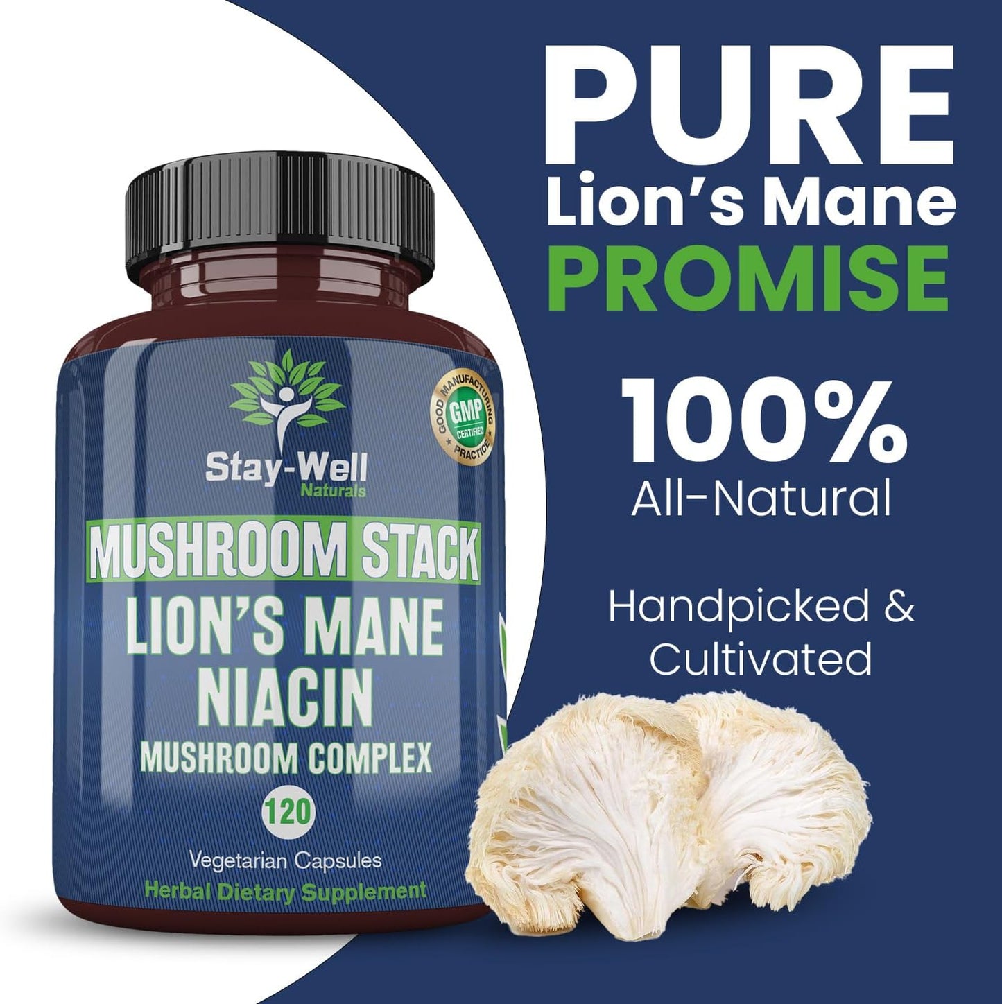 Lion's Mane Mushroom Supplement Capsules with Niacin